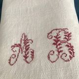 Tablecloth with AB monogram, antique linen
