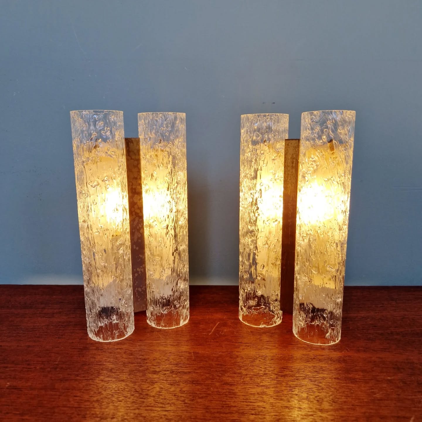 Pair of wall sconces in brass and frosted tubular glass, Doria, 1960-70.