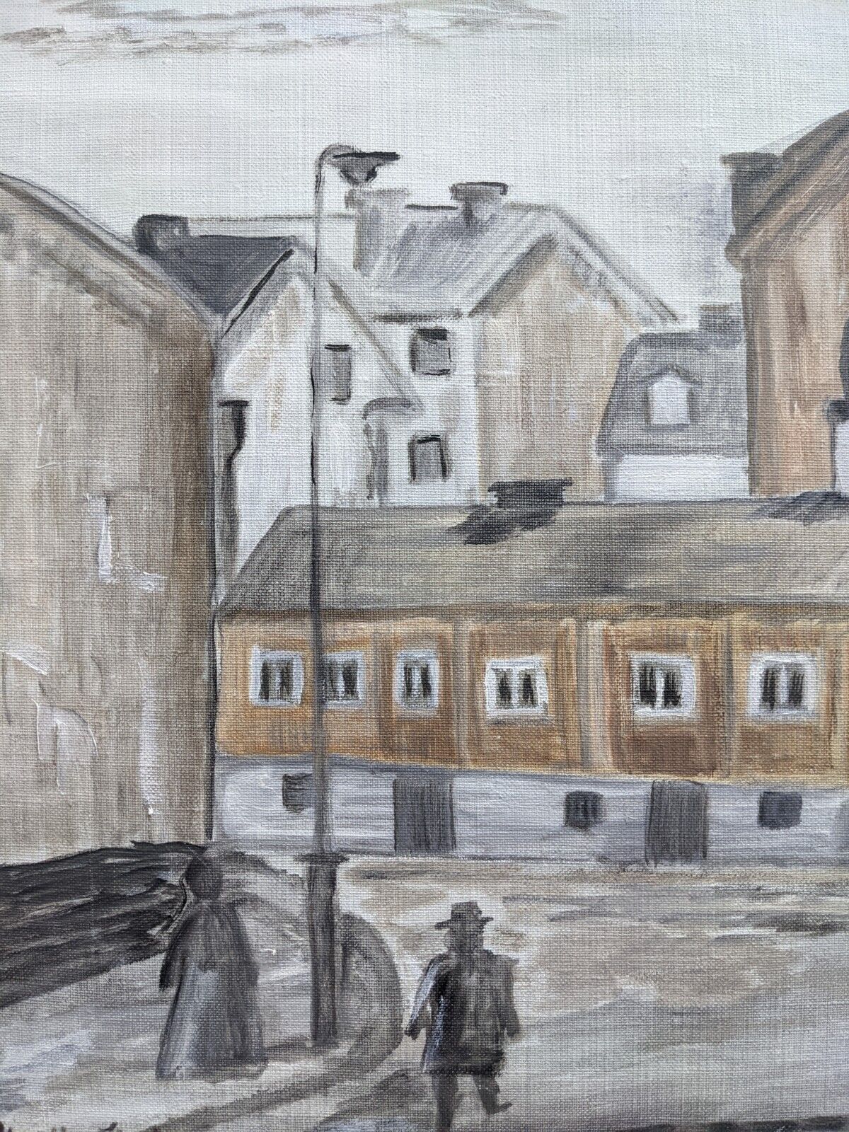 Mid-Century Modern "Stroll" Swedish Vintage Street Scene Oil Painting, Framed