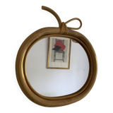 Vintage 1970s Apple Rattan Wicker Fruit Mirror - 35 x 32 cm