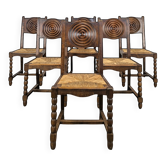 Set of 6 brutalist chairs in the style of Dudouyt.