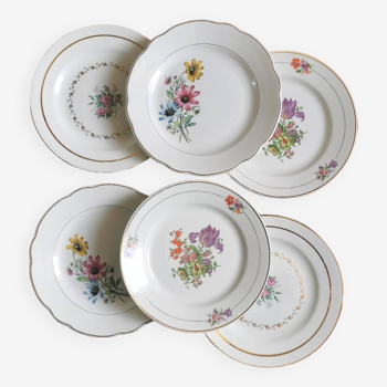 Assiettes plates vintage dépareillées "Printemps"