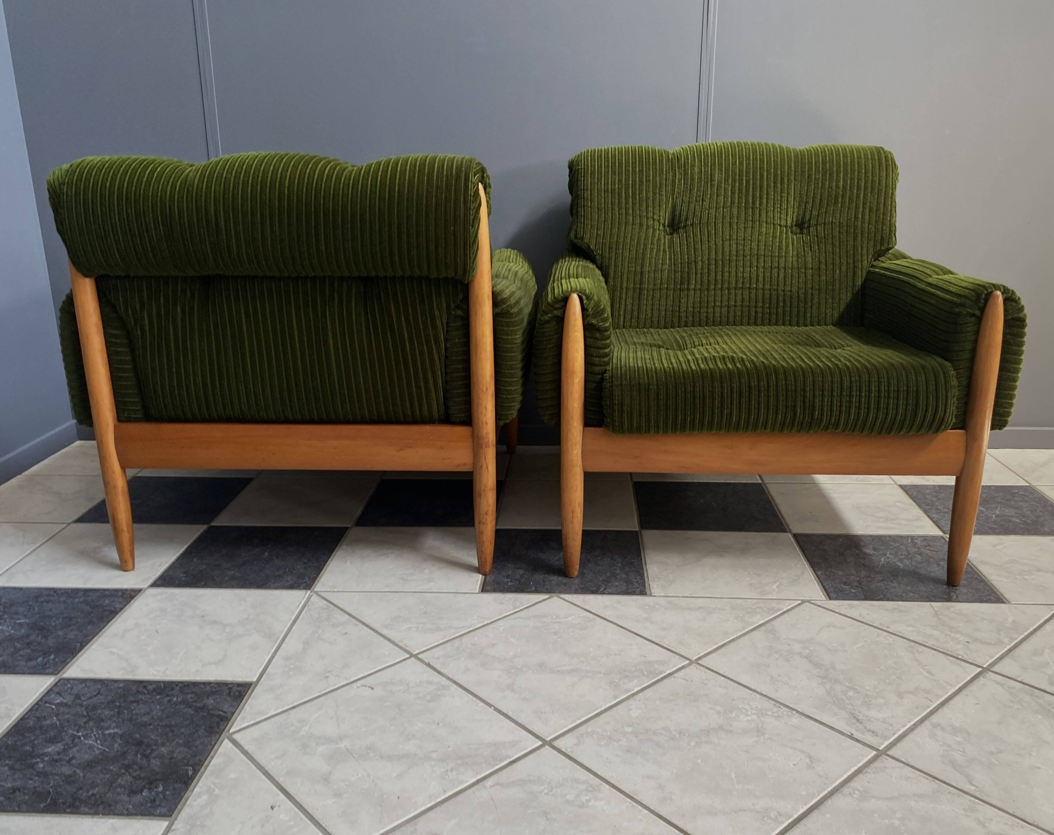 Set of 2 green relax chairs 1960s