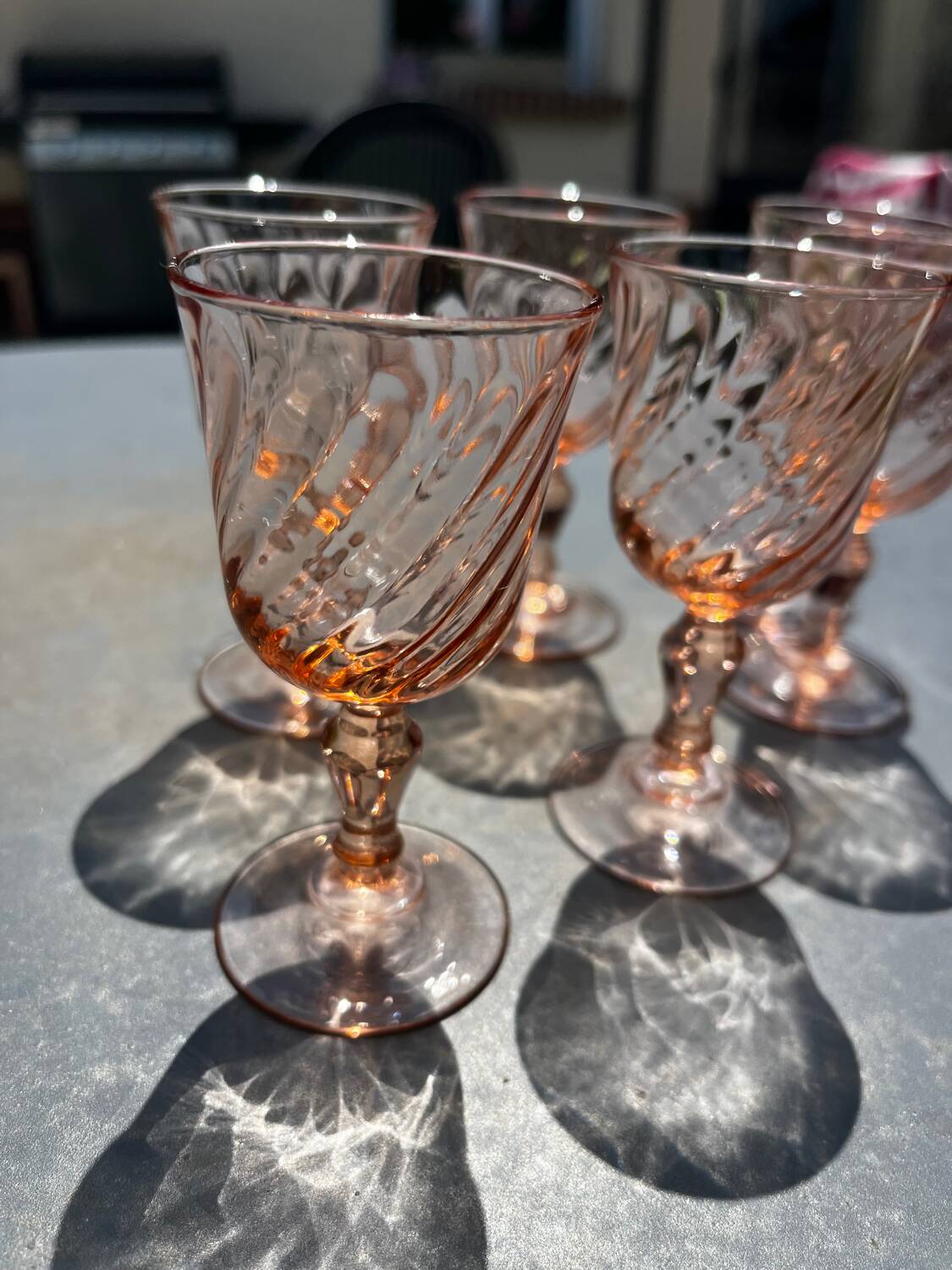 6 antique Rosaline liqueur glasses – vintage pink glass – 50s/60s