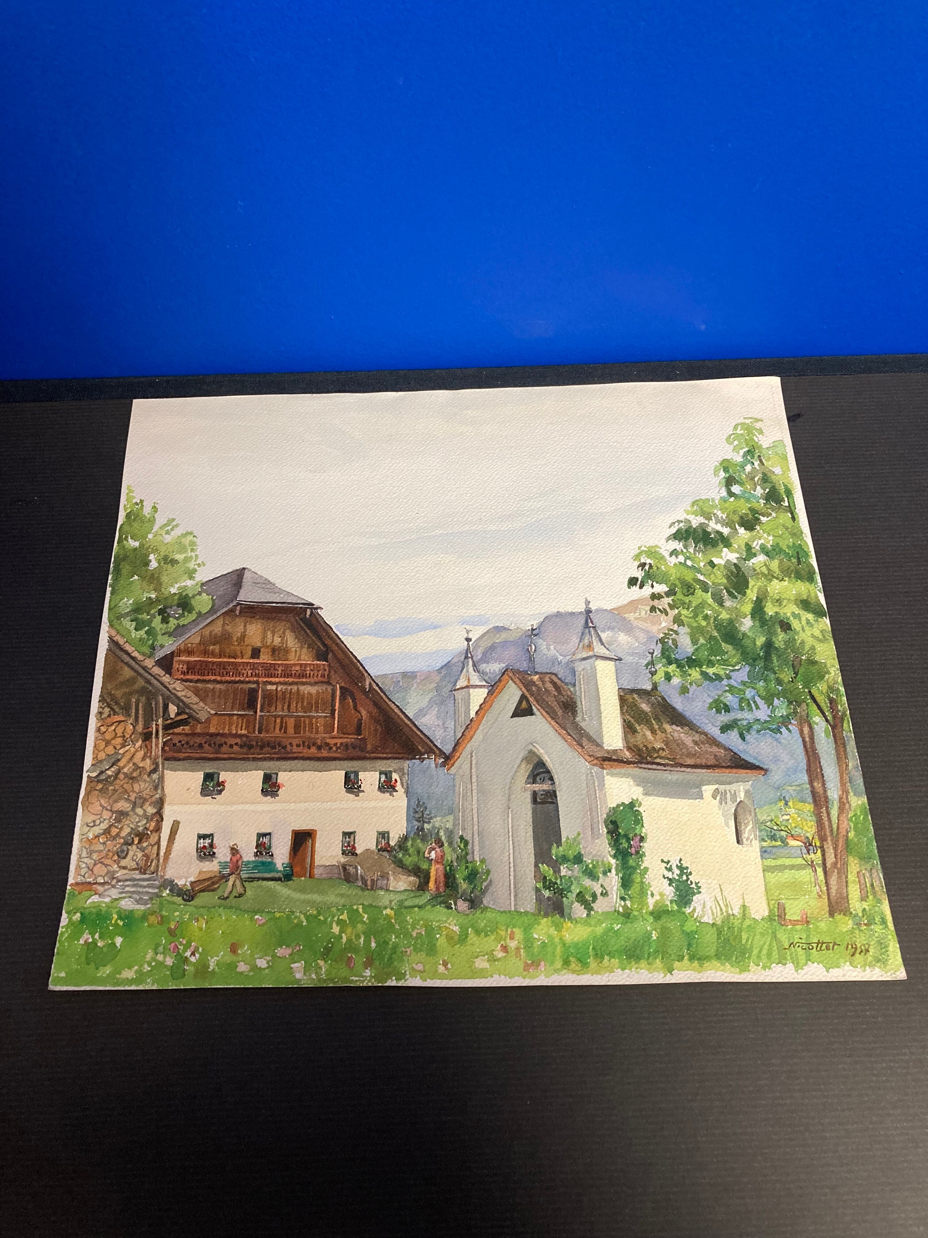 Vintage mountain watercolor