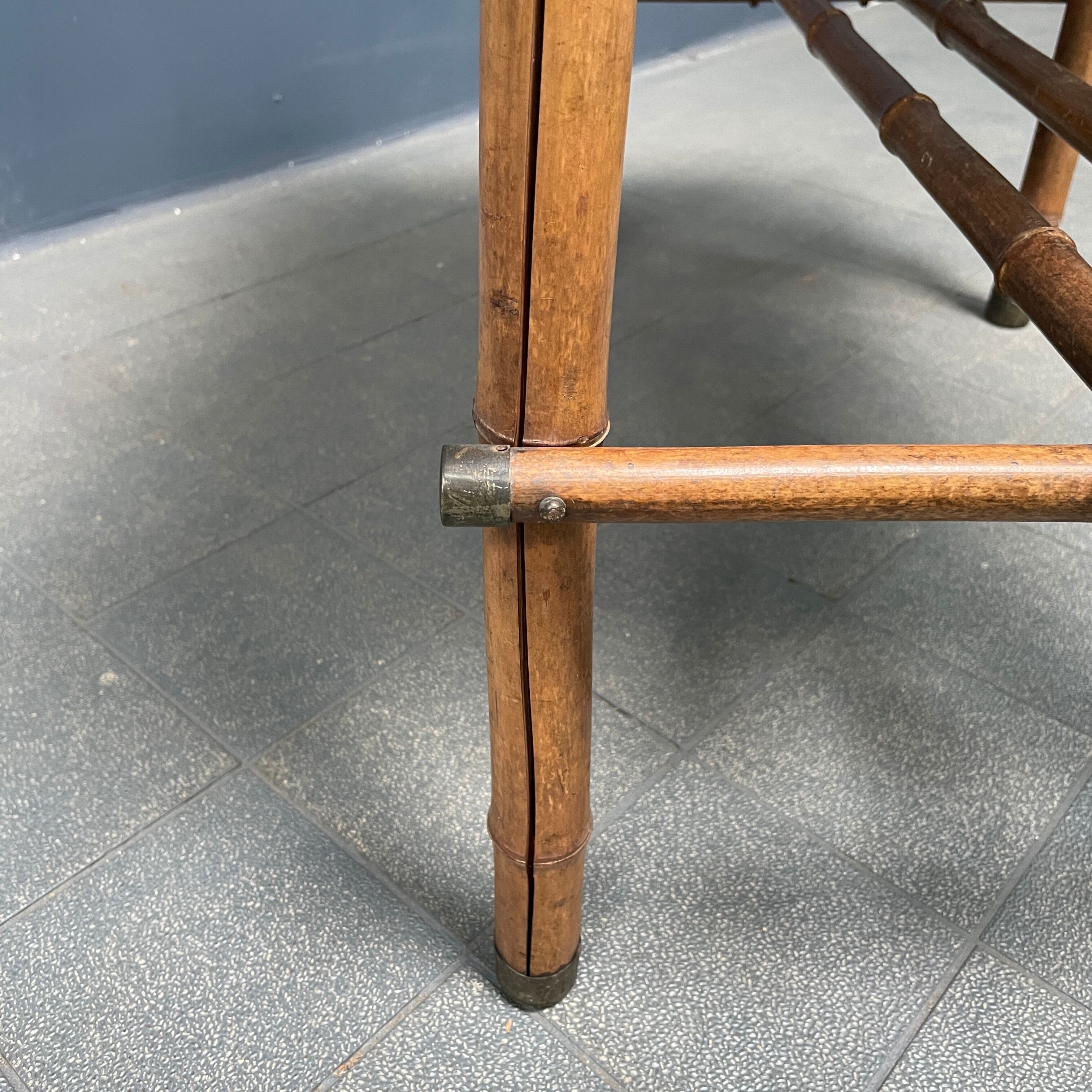 Bamboo side table with mirror top from France, 1940s