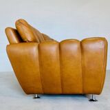 Vintage danish art deco style 3 person svend skipper sofa in tan leather