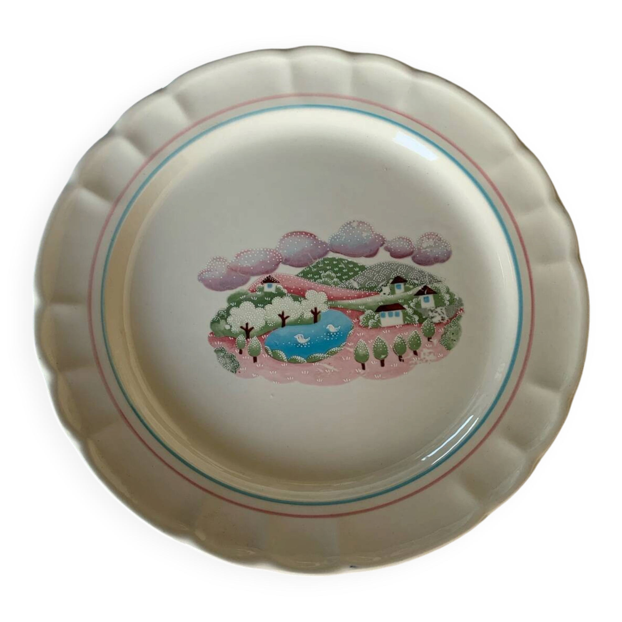 Italian decorative plate "Tre Ci" - naive village & birds décor