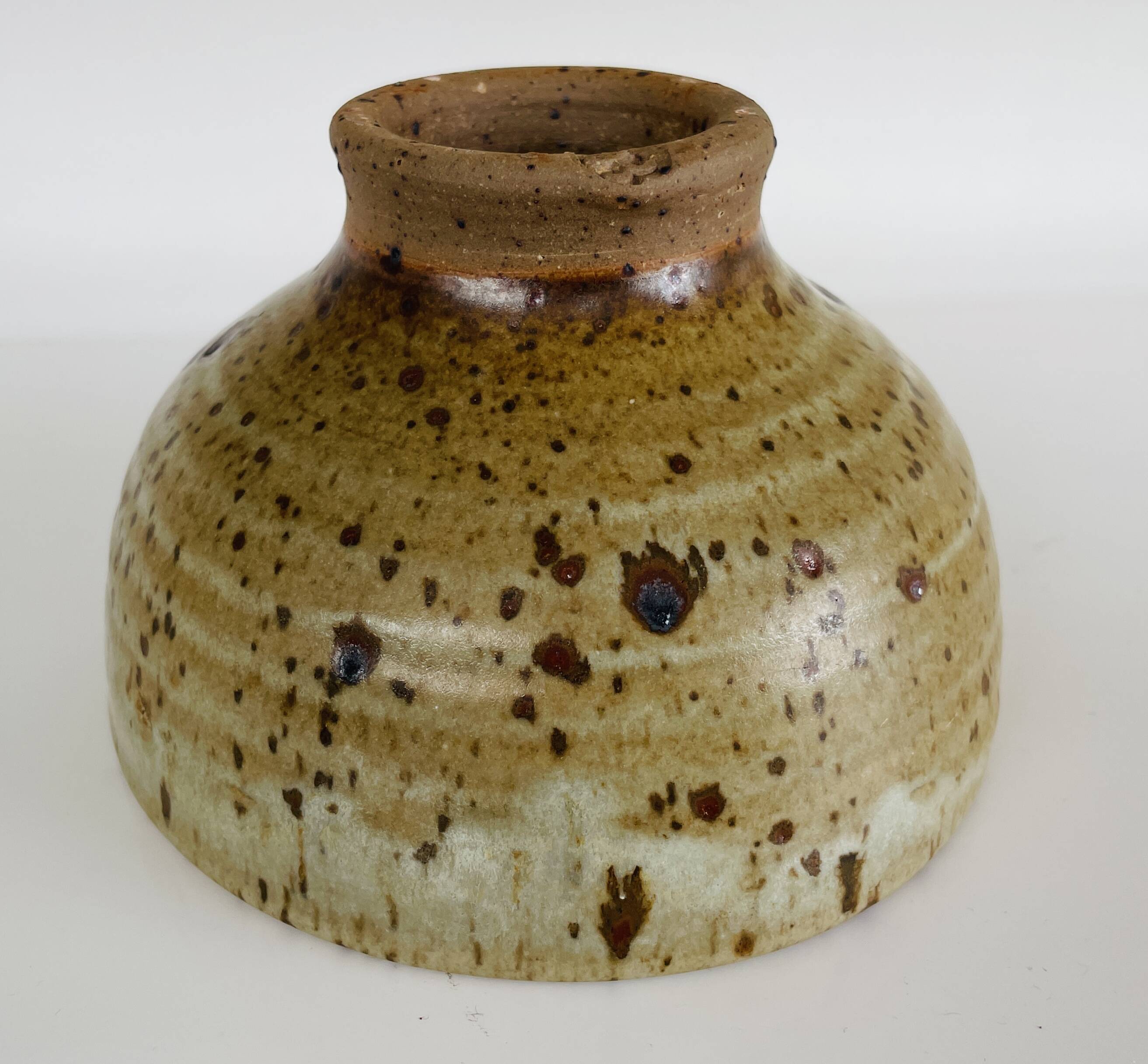 Pyrite stone bowl signed by Gustave Tiffoche – vintage French ceramics from the 70s.