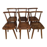 Set of 6 brutalist wooden chairs