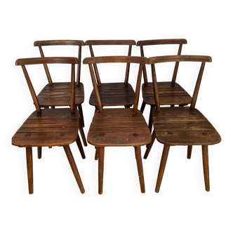 Set of 6 brutalist wooden chairs