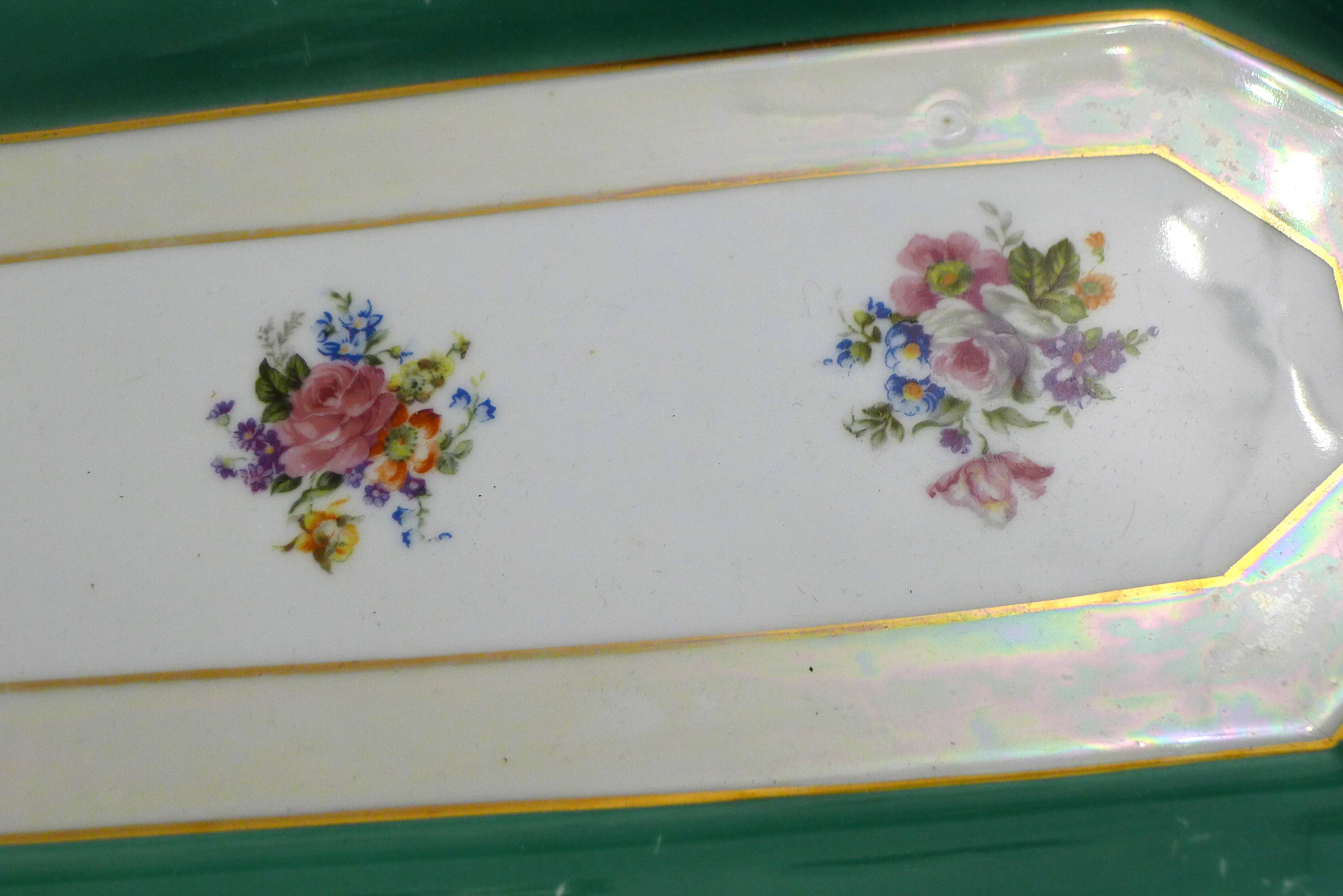 Art Deco floral iridescent cake dish in Limoges porcelain