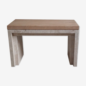 Oak and travertine coffee table