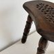 Restored dark wood tripod stool, bobbin leg, elegant furniture.