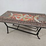Enameled lava stone coffee table - Jean Jaffeux