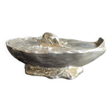 Gravy boat or oyster butter dish – Maurice Gouaillé – Silver plated metal & satin glass
