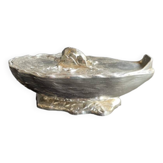 Gravy boat or oyster butter dish – Maurice Gouaillé – Silver plated metal & satin glass