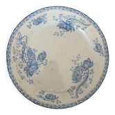 Assiette plate ancienne en terre de fer bleu clair Sarreguemines modèle Royat