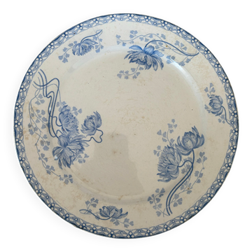 Old flat plate, light blue ironstone from Sarreguemines, model r.