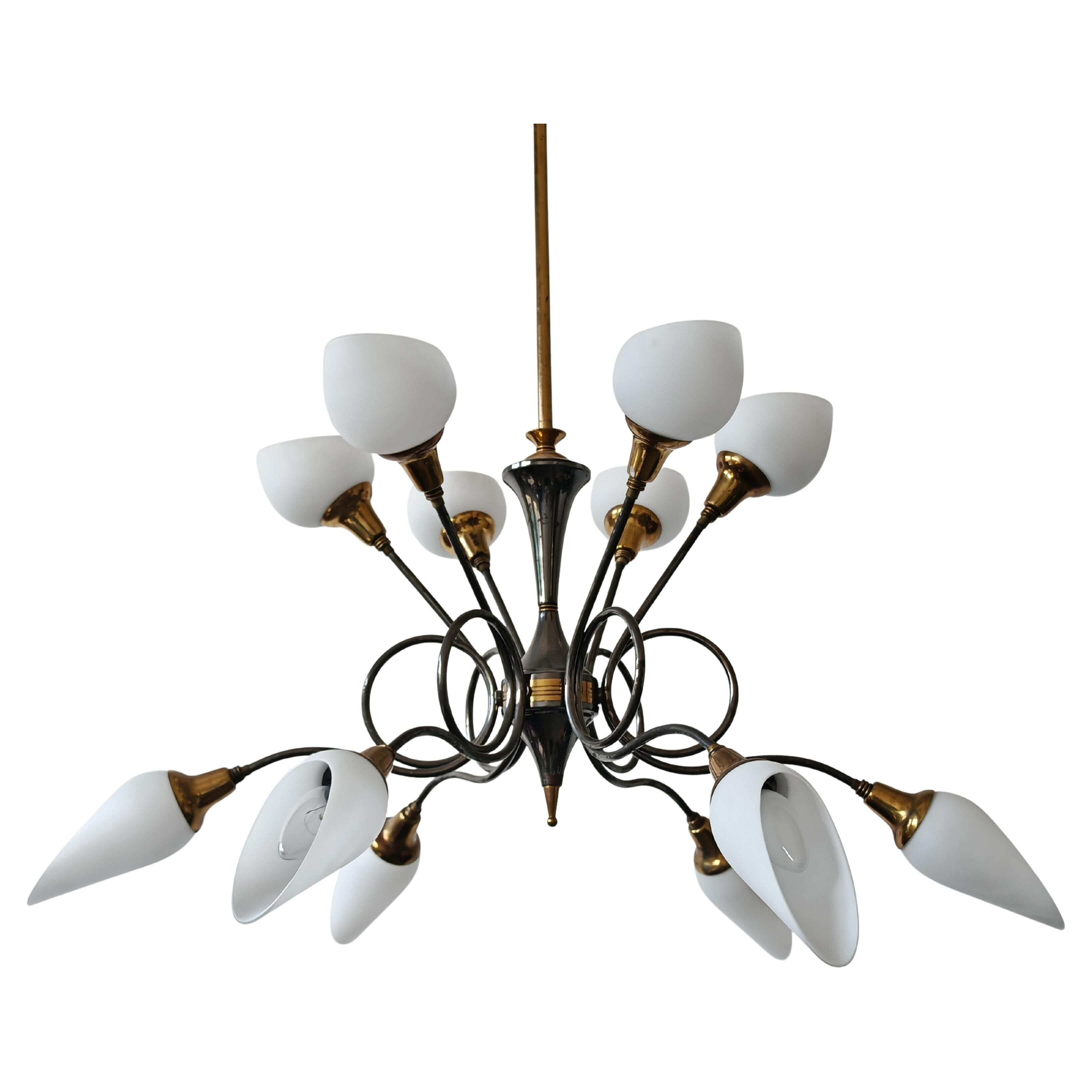 Lustre MiSiècle 12 Brass Arms attributed to Arredoluce 1950s