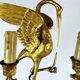 Pair of candelabra with a crane in gilded bronze, bamboo model.