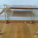 Vinyl hi-fi console with wheels in gold metal and wood