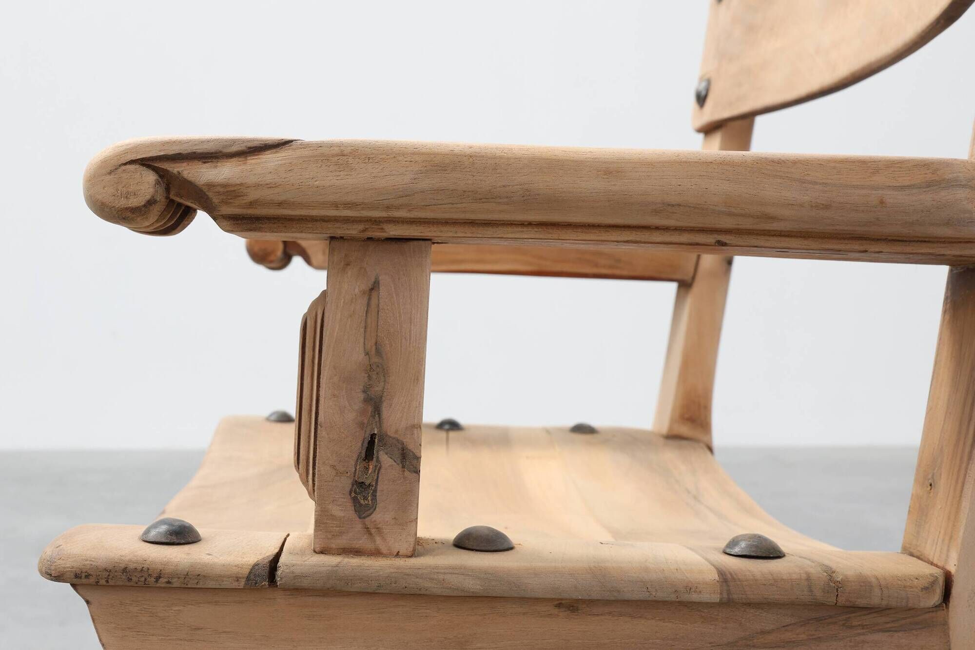 Pair of carved Brutalist Armchairs, Spain, 20th Century