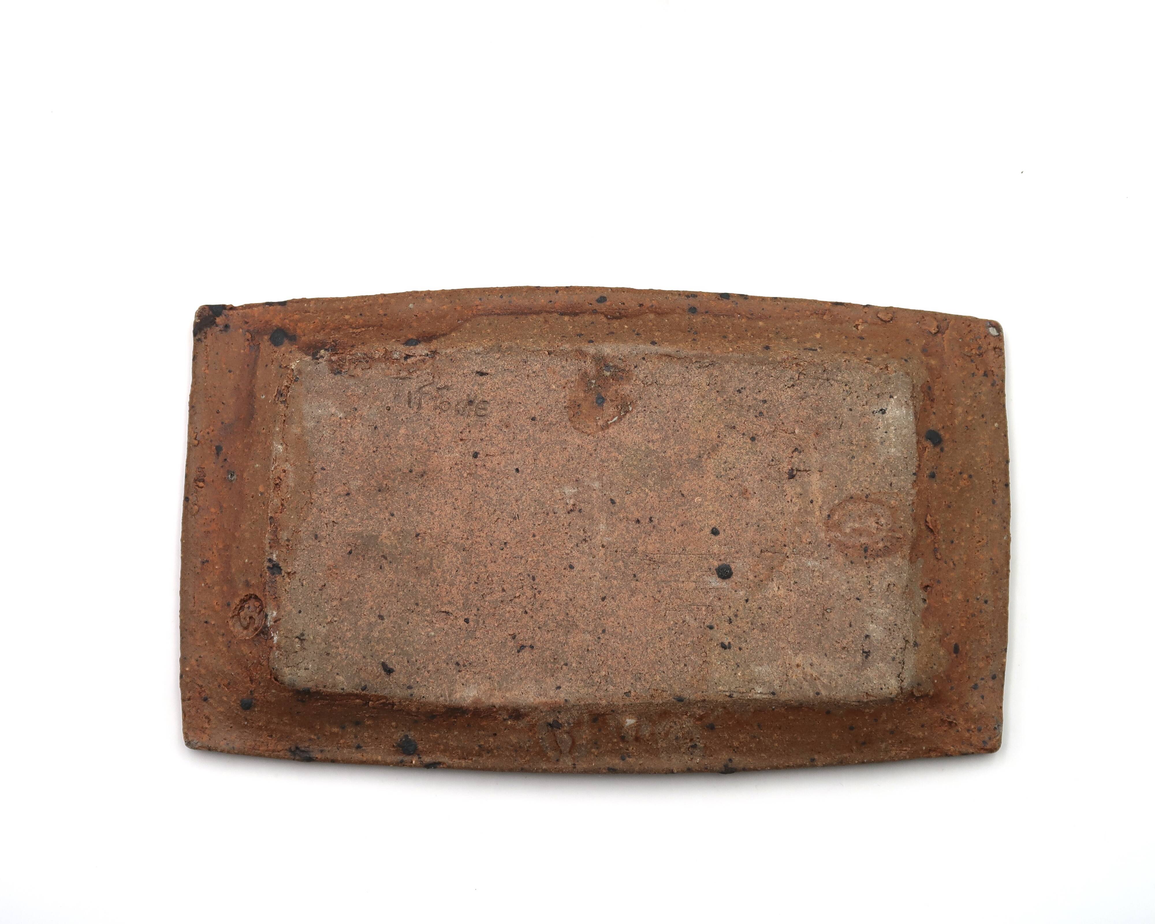 Rectangular dish in stoneware by Gustave Tiffoche, 1960s ceramics.