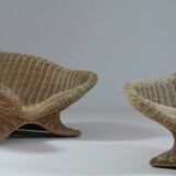 Pair of rattan lotus armchairs, 1970s
