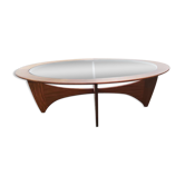 Table basse ovale Astro en teck avec plateau en verre par Victor Wilkins pour G-Plan, années 1960