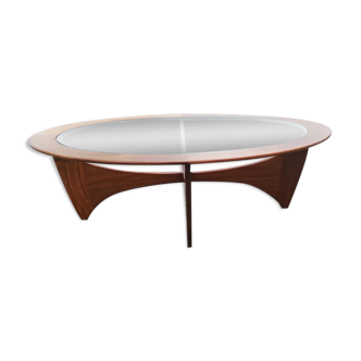 Table basse ovale en teck astro avec dessus en verre par Victor Wilkins pour G-Plan, années 1960