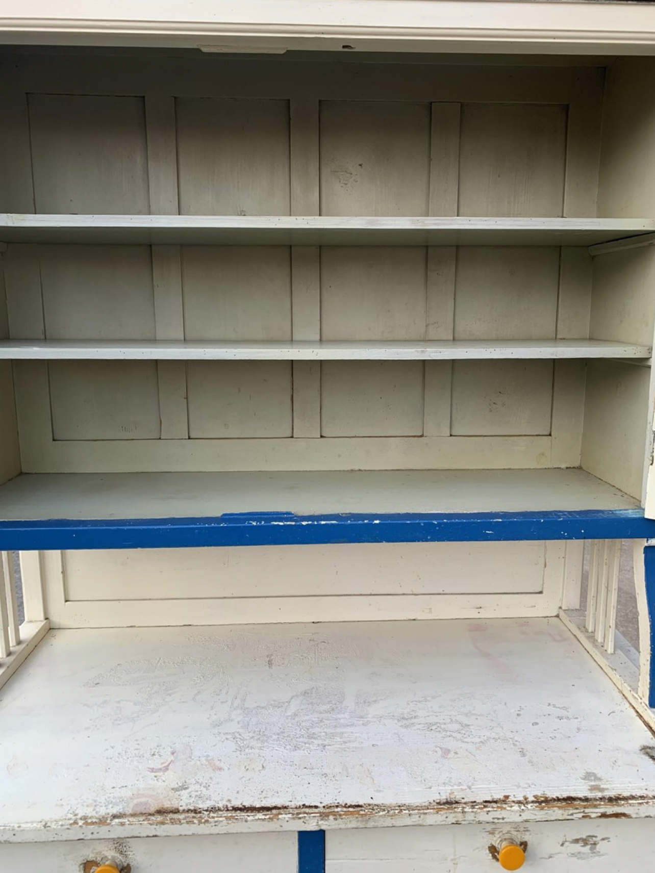 Vintage Glass & Painted Wood Kitchen Cupboard, 1930s