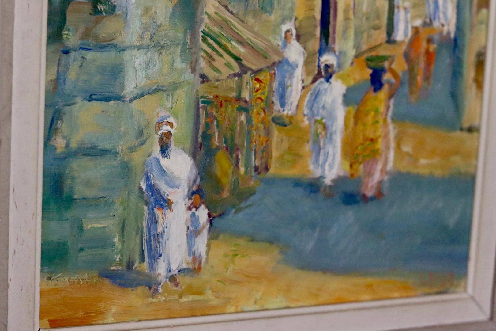 Original Swedish mid-century oil painting on panel "City" – Vintage and frame