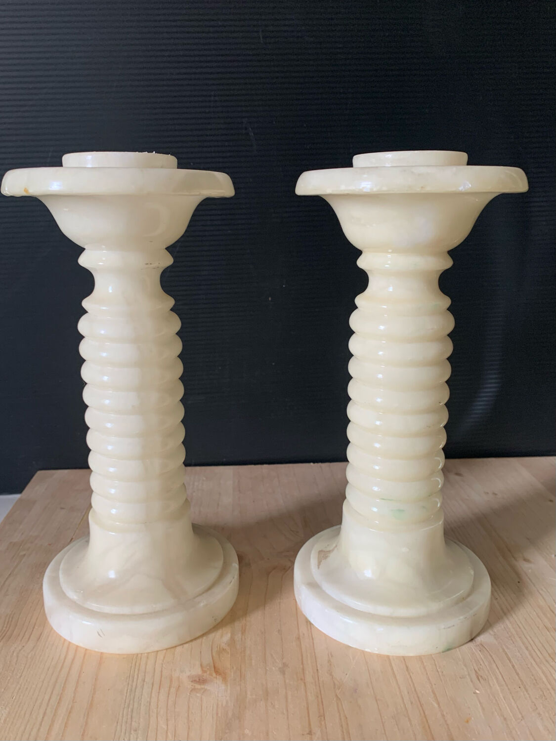 Pair of albatre candle holders
