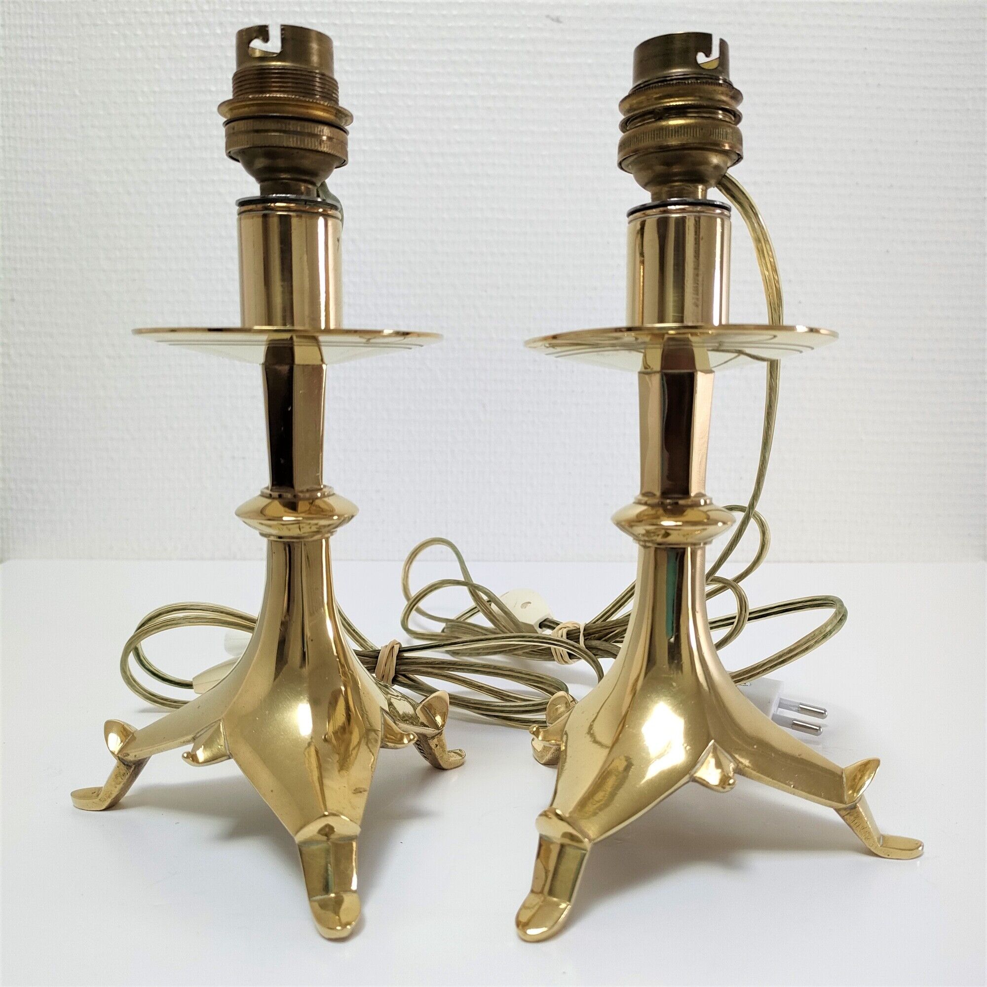 Pair of tripod lamps gilded bronze fondeur Poussielgue-Rusand