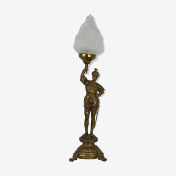 Lampe chevalier portant une torche en bronze 1960