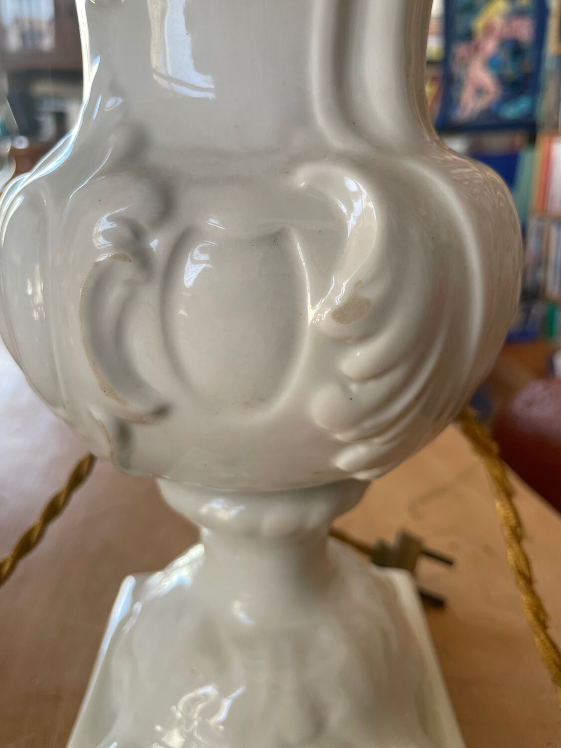 Opaline lamp, white vase, lampshade