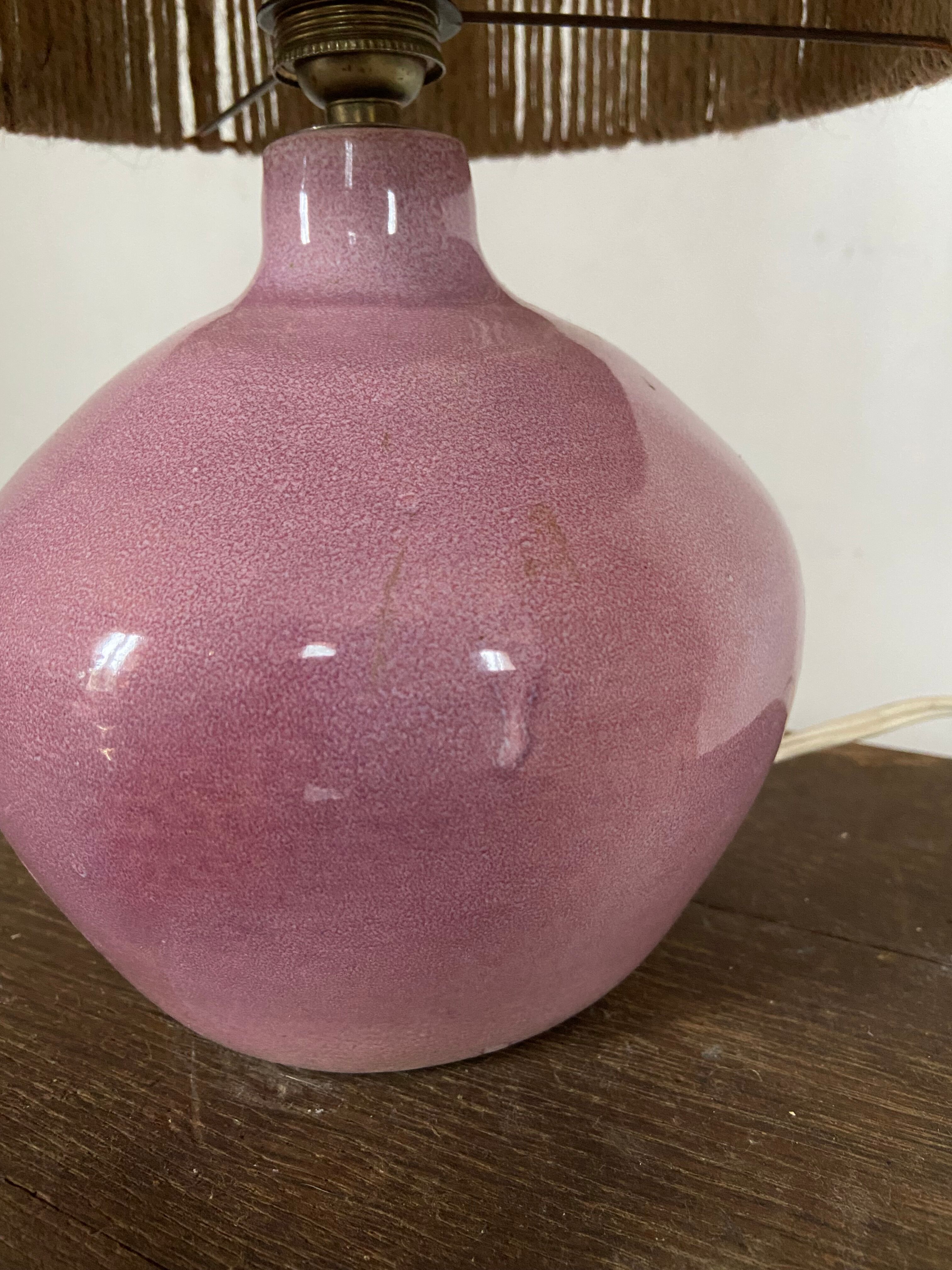 Vintage lamp in pink stoneware and rope years 60-70