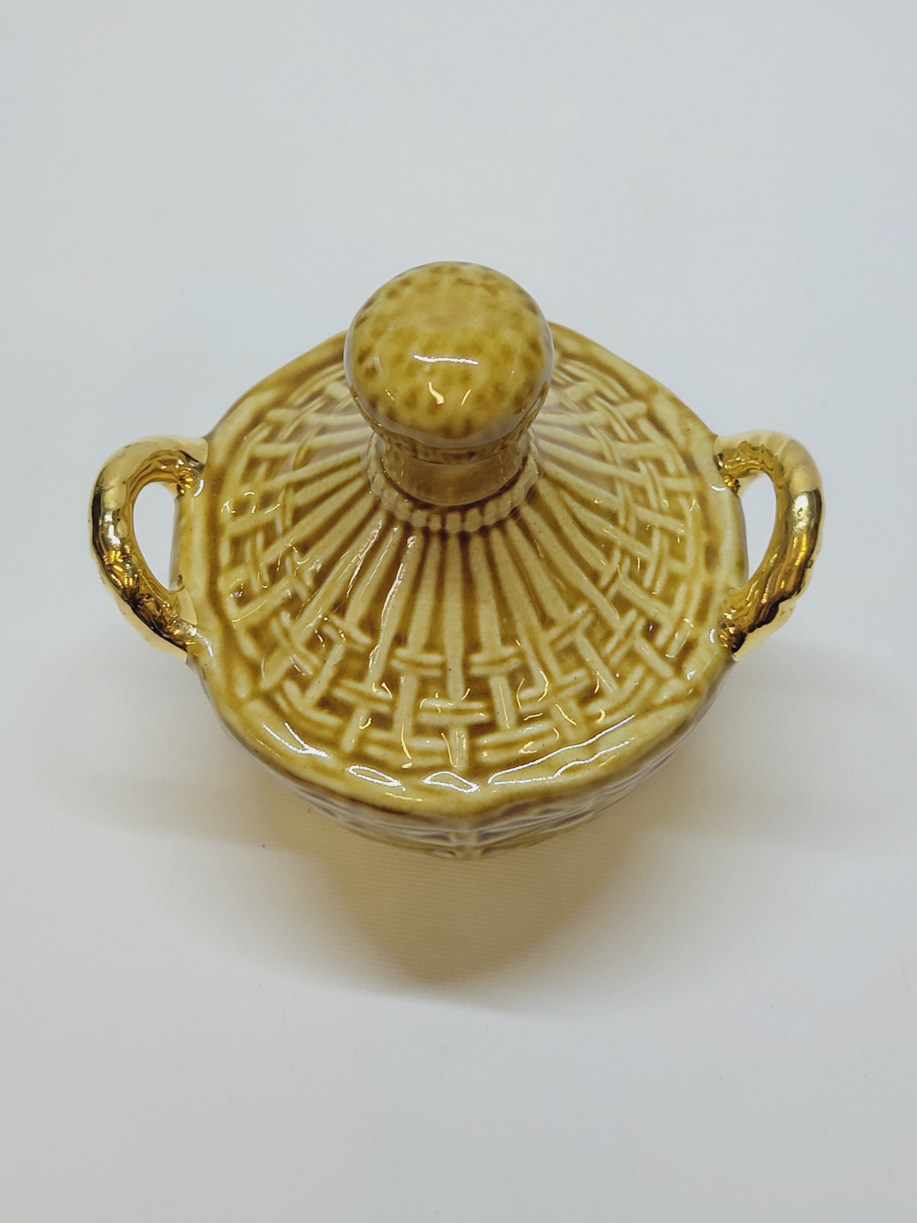 Bouteille Mini Dame Jeanne En Céramique Tressée Barbotine Majolique Vintage