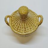 Bouteille Mini Dame Jeanne En Céramique Tressée Barbotine Majolique Vintage