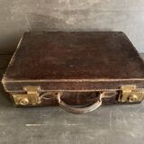 Small black grained leather travel suitcase from the 1920s