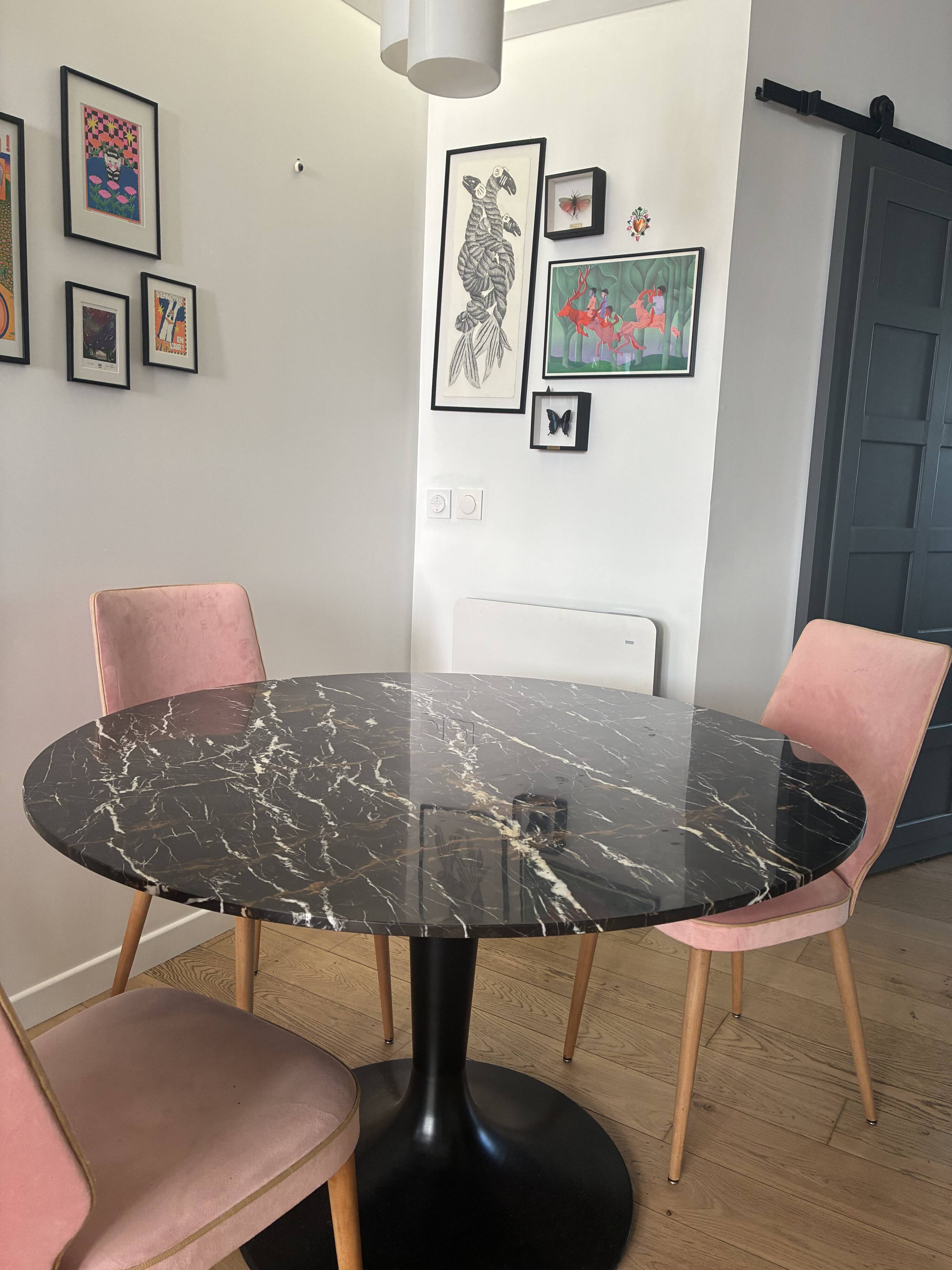 Round table AMPM in black/brown marble + Tulip base _ Diameter 120 cm