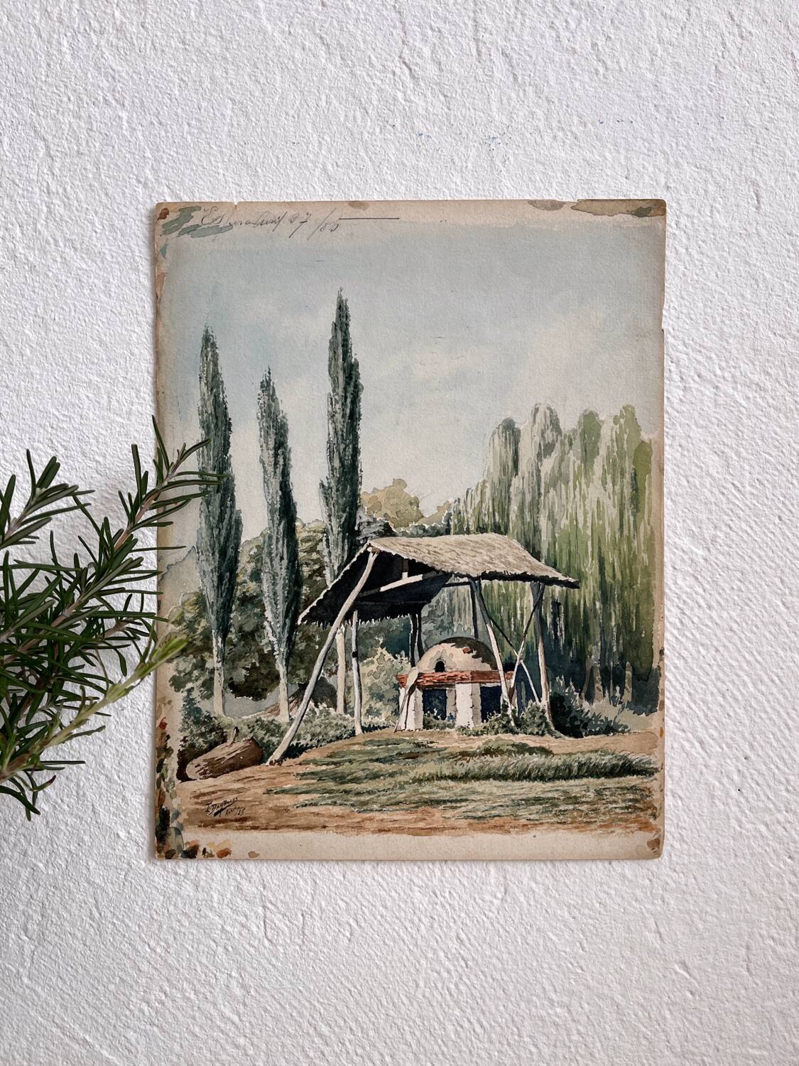 Old watercolor rural landscape dated 1885
