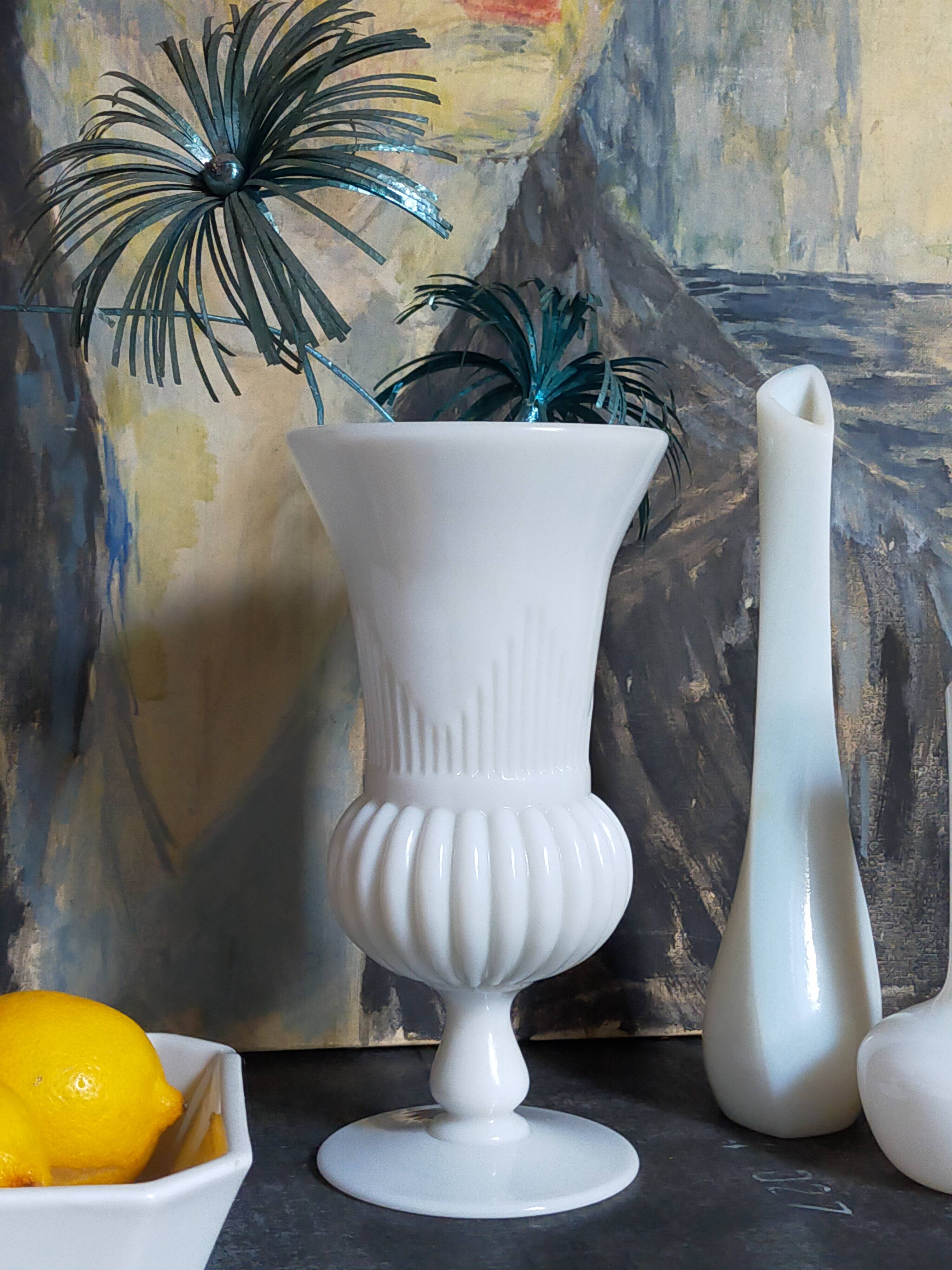 Antique milk glass baluster vase early 20th century