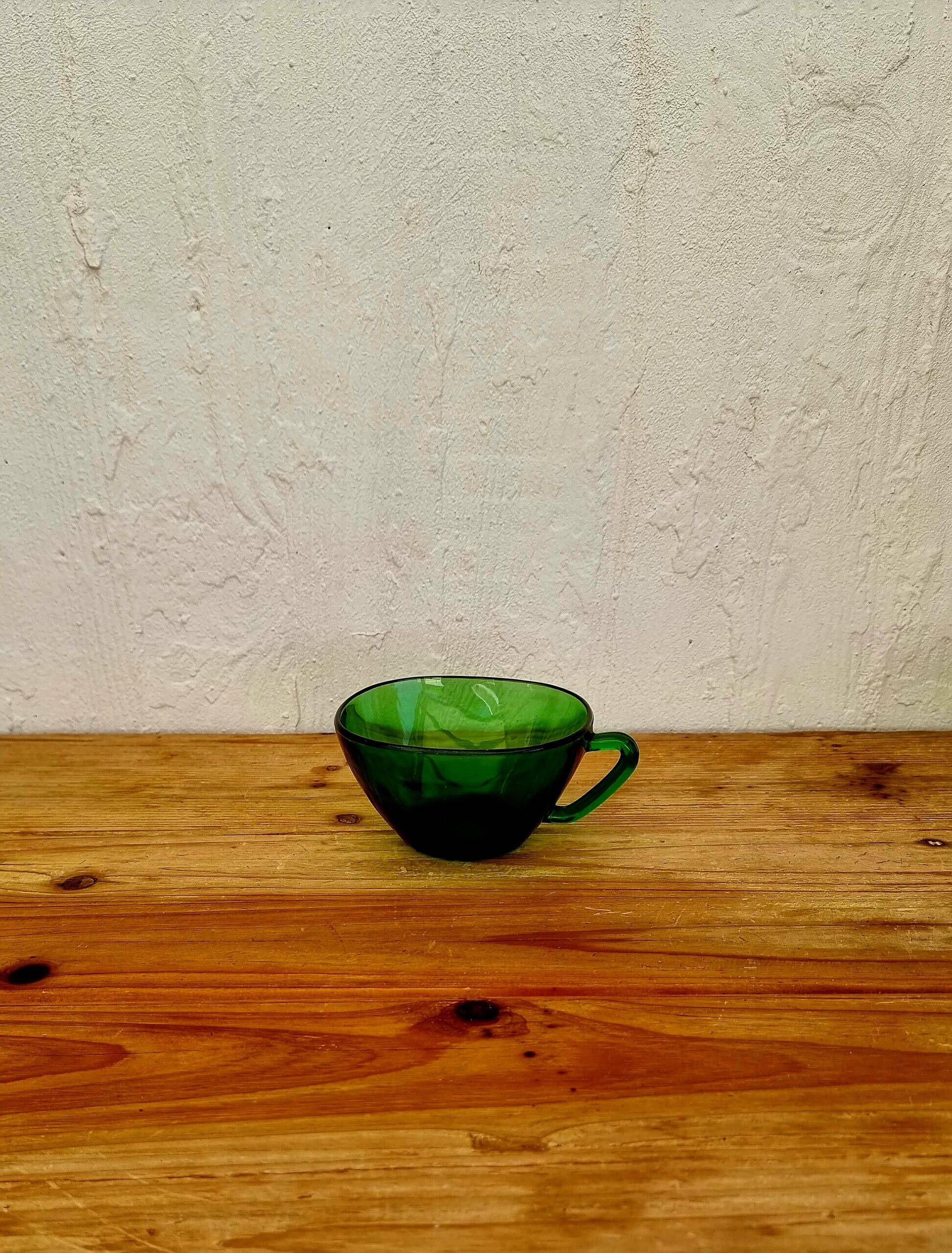 Set of 2 large vintage green Vereco mugs.