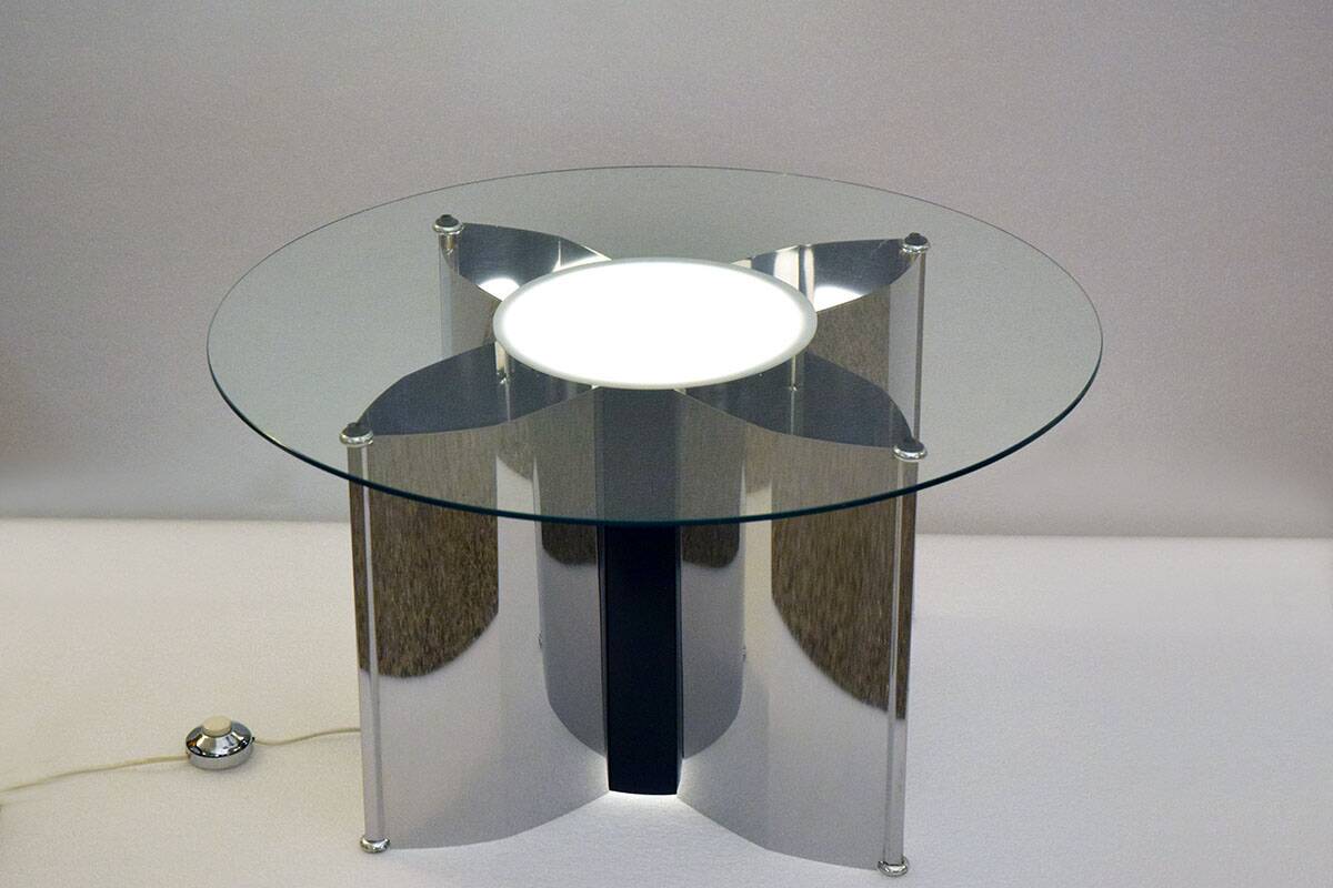 Space age Italian coffee table in steel with lighting, 1970s