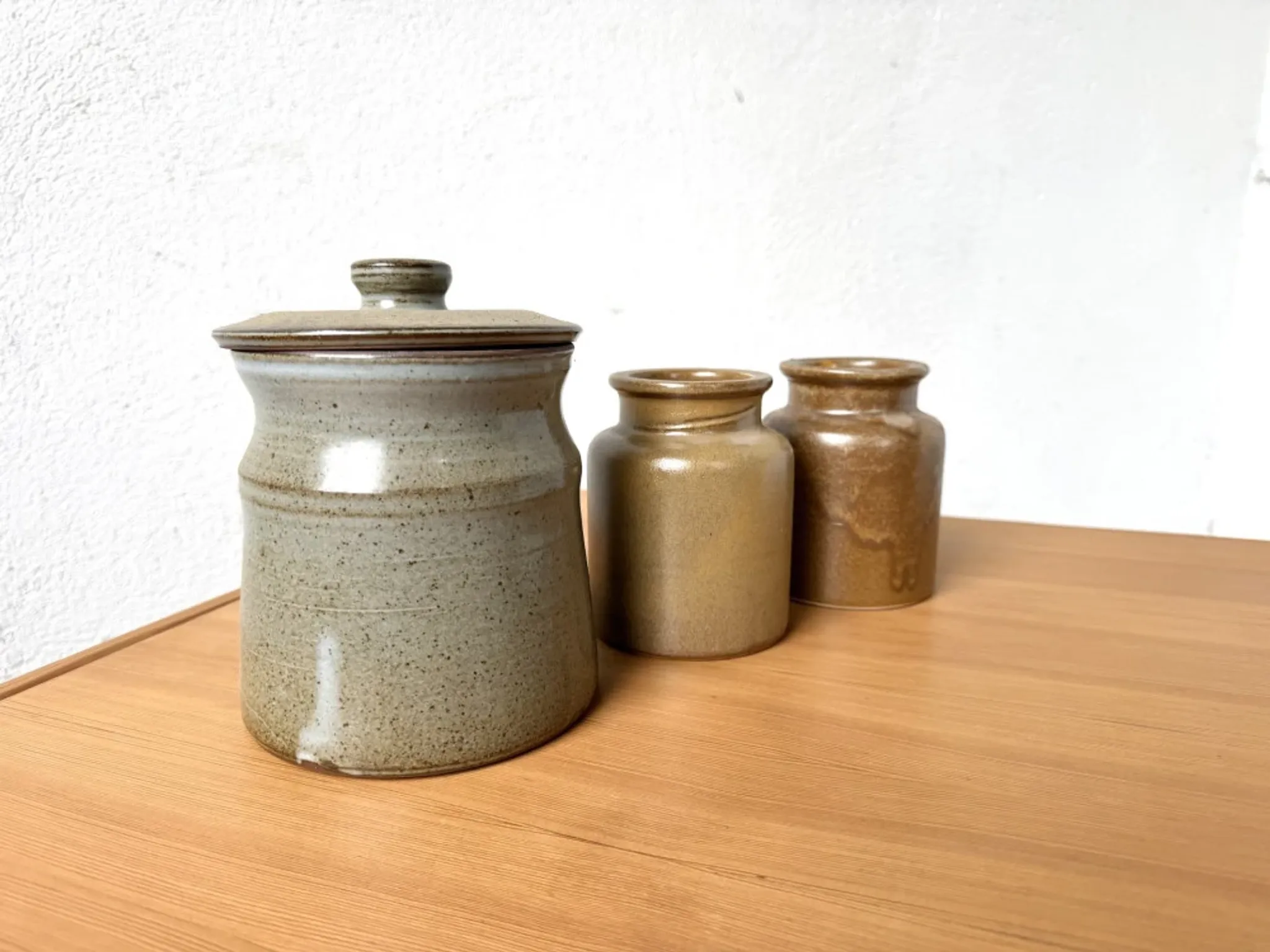 Set of 3 glazed stoneware pots, 1970s