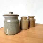 Set of 3 glazed stoneware pots, 1970s