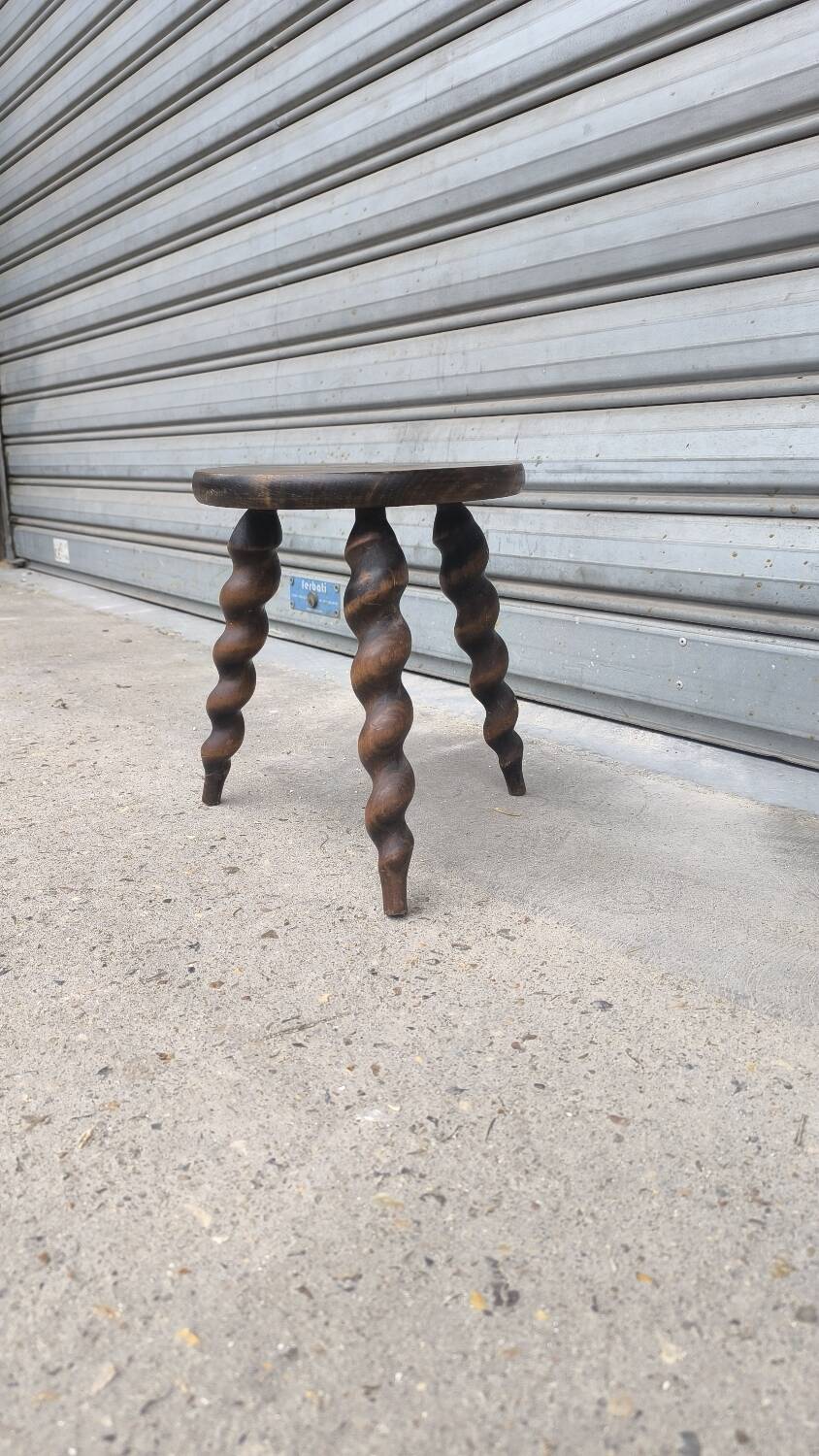 Turned wooden tripod stool
