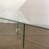 Vintage coffee table by Léon Rosen for Pace Collection all in tempered glass and brass 1970